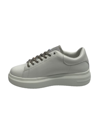 Scarpe donna sneaker Gold&gold ecopelle bianco con strass grigio DS24GG04 GB811