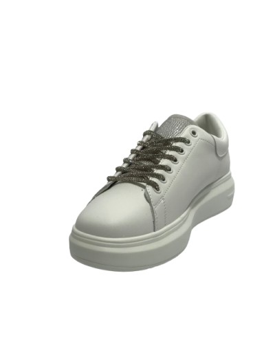 Scarpe donna sneaker Gold&gold ecopelle bianco con strass grigio DS24GG04 GB811