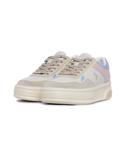 Scarpe  US Polo sneaker Asuka 004A in suede beige/ ecopelle rosa/ multicolore DS24UP04
