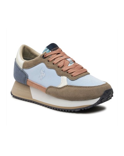 Scarpe US Polo Donna sneaker Sacha002 in suede/ textile light blu/ beige DS24UP09