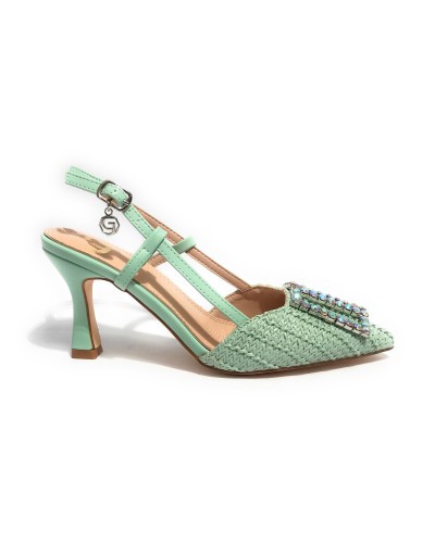 Scarpe donna sandalo Gold&gold ecopelle verde con strass DS24GG12 GP647