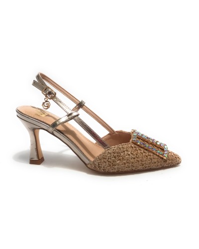Scarpe donna sandalo Gold&gold ecopelle champagne con strass DS24GG28 GP647