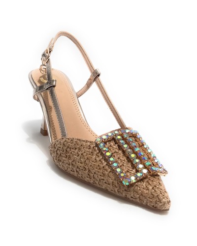 Scarpe donna sandalo Gold&gold ecopelle champagne con strass DS24GG28 GP647