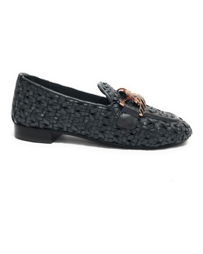 Scarpe Emanuélle Vee mocassino Valery in pelle intrecciata mat black donna DS24EV15 441M-219-13-LWM/BLA