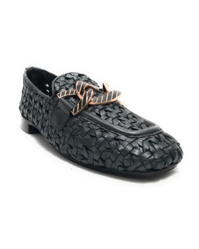 Scarpe Emanuélle Vee mocassino Valery in pelle intrecciata mat black donna DS24EV15 441M-219-13-LWM/BLA