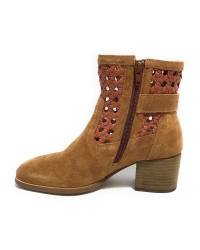 Scarpe donna CAFèNOIR tronchetto in pelle scamociata a intreccio con fibbia marrone DS24CN03 EN6003