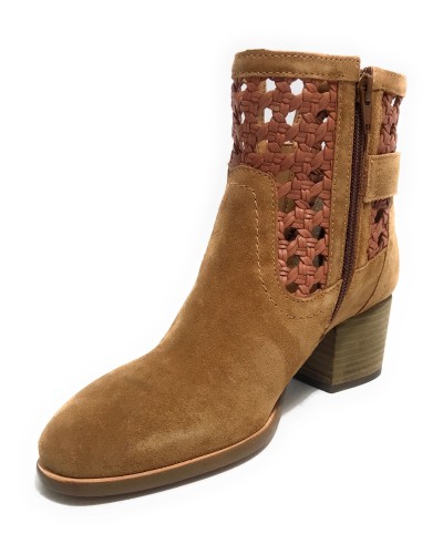 Scarpe donna CAFèNOIR tronchetto in pelle scamociata a intreccio con fibbia marrone DS24CN03 EN6003