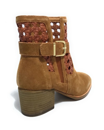 Scarpe donna CAFèNOIR tronchetto in pelle scamociata a intreccio con fibbia marrone DS24CN03 EN6003