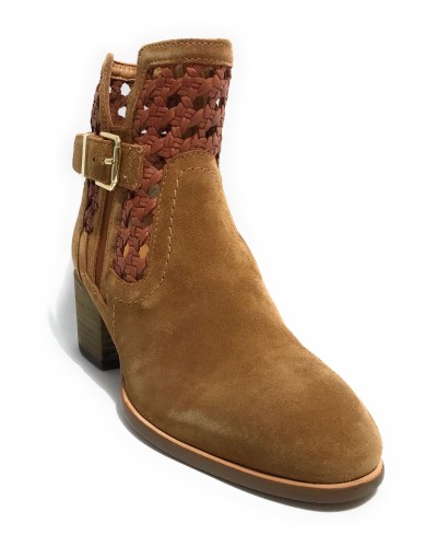 Scarpe donna CAFèNOIR tronchetto in pelle scamociata a intreccio con fibbia marrone DS24CN03 EN6003