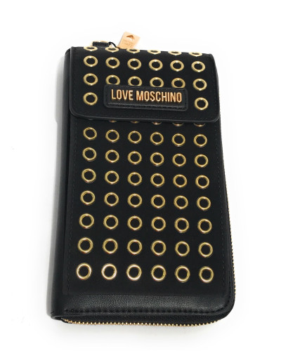 Portafoglio donna Love Moschino zip around porta telefono ecopelle nero A25MO02 JC5628PP1LLH100A