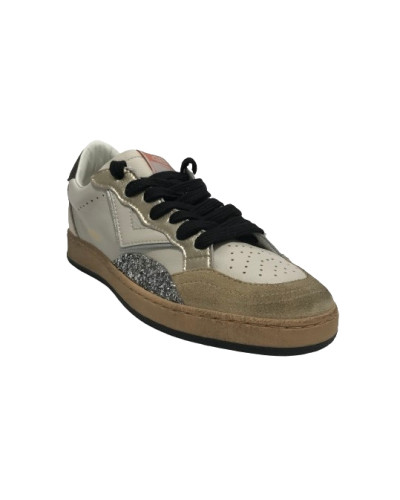 Scarpe donna 4B12 sneaker in pelle di colore bianco/ oro/ nero D25QB01 PLAY.NEW-D169