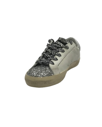 Scarpe donna 4B12 sneaker in pelle glitter bianco/ argento D25QB02 SUPRIME-DB248