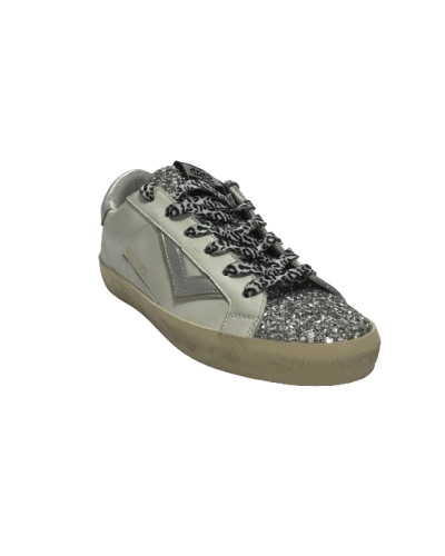 Scarpe donna 4B12 sneaker in pelle glitter bianco/ argento D25QB02 SUPRIME-DB248