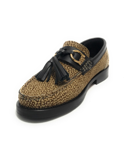 Scarpe donna Borbonese mocassino in pelle OP natural/ black D25BO02 6DA955