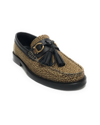 Scarpe donna Borbonese mocassino in pelle OP natural/ black D25BO02 6DA955