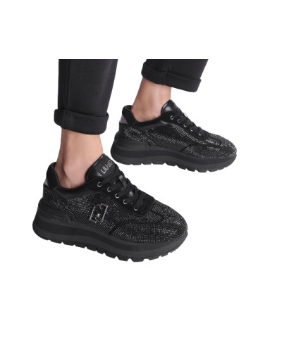 Scarpe donna Liu-Jo Amazing 23 sneaker pelle/ microfiber strass black D25LJ24 BF4053 TX288