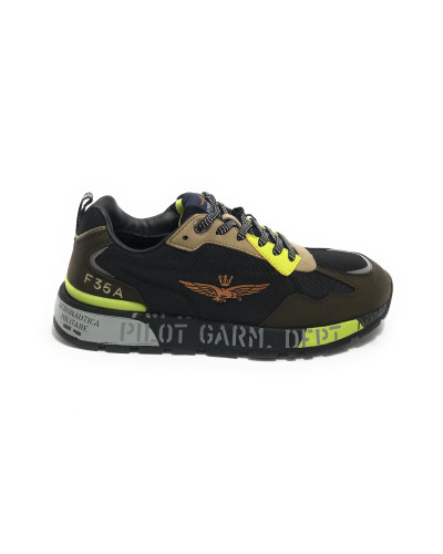Sneaker Aeronautica Militare ecosuede/ nylon nero/ verde militare U25AR01 242SC276CT3380