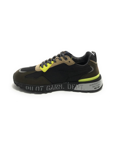 Sneaker Aeronautica Militare ecosuede/ nylon nero/ verde militare U25AR01 242SC276CT3380