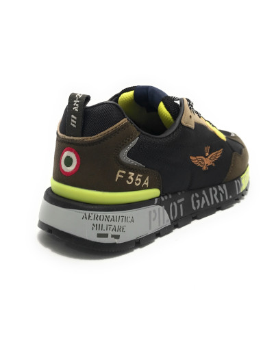 Sneaker Aeronautica Militare ecosuede/ nylon nero/ verde militare U25AR01 242SC276CT3380