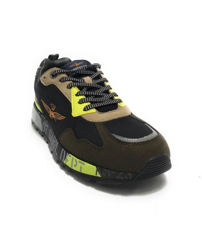 Sneaker Aeronautica Militare ecosuede/ nylon nero/ verde militare U25AR01 242SC276CT3380