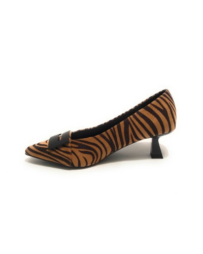 Scarpe donna décolleté Gold&gold tc 55 ecopelle animalier zebrata marrone D25GG12 GP705