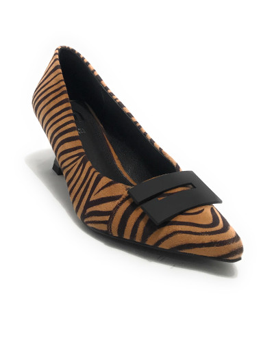 Scarpe donna décolleté Gold&gold tc 55 ecopelle animalier zebrata marrone D25GG12 GP705