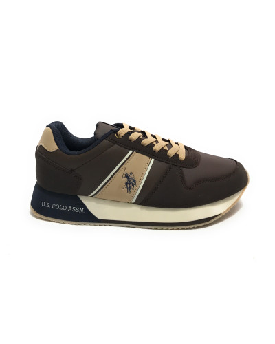 Scarpe U.S. Polo sneaker running Balbil 002 in ecopelle scamosciata dark brown/ beige U25UP07