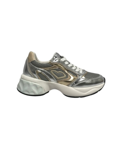 Scarpe Love Moschino sneaker Crystal60 in pelle/ mesh argento/ platino/ beige DS25MO01 JA15296G1MIQG90A