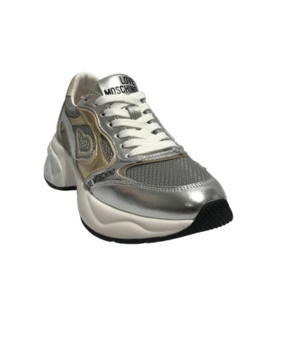 Scarpe Love Moschino sneaker Crystal60 in pelle/ mesh argento/ platino/ beige DS25MO01 JA15296G1MIQG90A