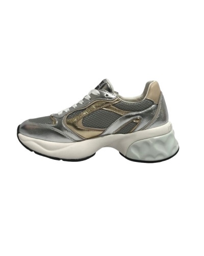 Scarpe Love Moschino sneaker Crystal60 in pelle/ mesh argento/ platino/ beige DS25MO01 JA15296G1MIQG90A