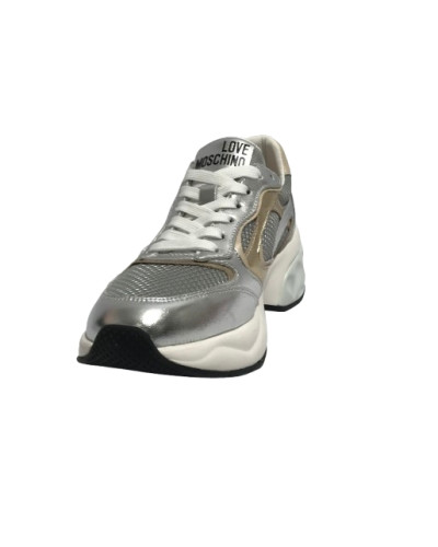 Scarpe Love Moschino sneaker Crystal60 in pelle/ mesh argento/ platino/ beige DS25MO01 JA15296G1MIQG90A