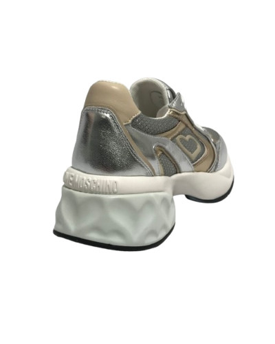 Scarpe Love Moschino sneaker Crystal60 in pelle/ mesh argento/ platino/ beige DS25MO01 JA15296G1MIQG90A