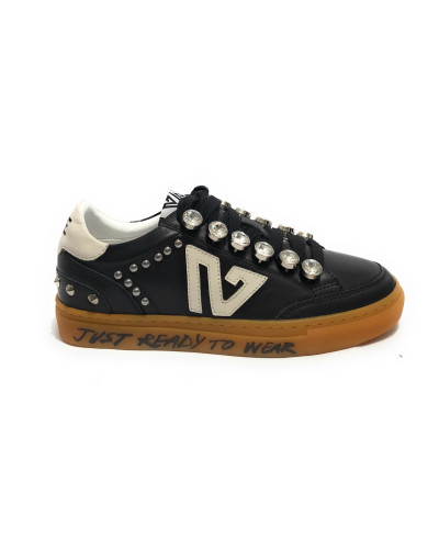Scarpe donna sneaker Emanuélle Vee Guendalina all strass in pelle black/ white DS25EV02 451P-301-10-P003 BL-WH