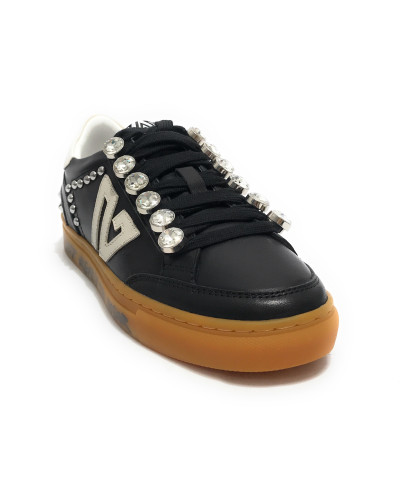 Scarpe donna sneaker Emanuélle Vee Guendalina all strass in pelle black/ white DS25EV02 451P-301-10-P003 BL-WH