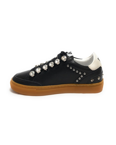 Scarpe donna sneaker Emanuélle Vee Guendalina all strass in pelle black/ white DS25EV02 451P-301-10-P003 BL-WH