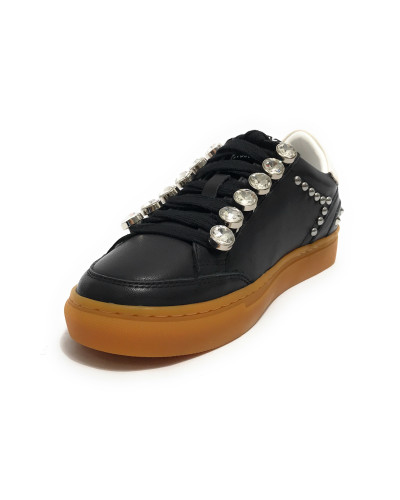 Scarpe donna sneaker Emanuélle Vee Guendalina all strass in pelle black/ white DS25EV02 451P-301-10-P003 BL-WH