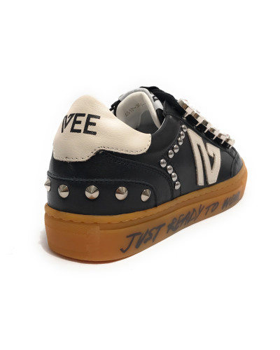 Scarpe donna sneaker Emanuélle Vee Guendalina all strass in pelle black/ white DS25EV02 451P-301-10-P003 BL-WH