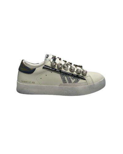 Scarpe donna sneaker Emanuélle Vee Soledad all strass in pelle white/ silver DS25EV11 451P-300-22-P145CB WH-SI