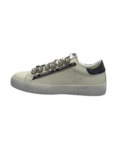 Scarpe donna sneaker Emanuélle Vee Soledad all strass in pelle white/ silver DS25EV11 451P-300-22-P145CB WH-SI