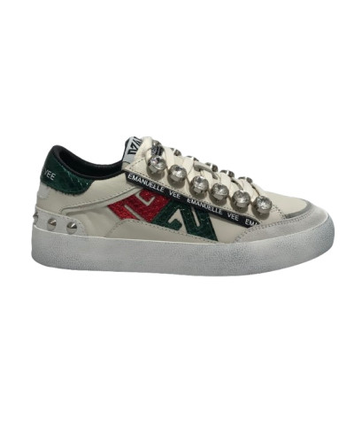 Scarpe donna sneaker Emanuélle Vee Soledad all strass in pelle white/ green DS25EV08 451P-300-13-P011CB WH-GR