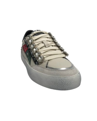 Scarpe donna sneaker Emanuélle Vee Soledad all strass in pelle white/ green DS25EV08 451P-300-13-P011CB WH-GR