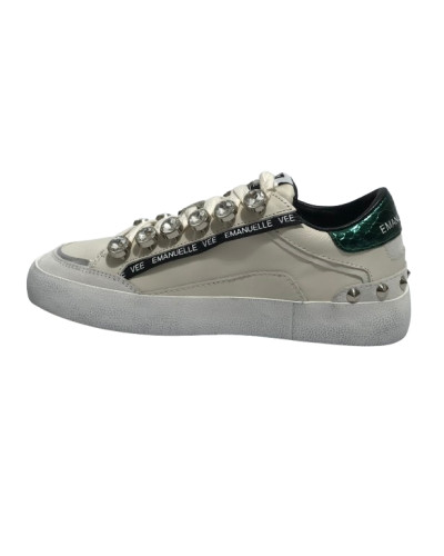 Scarpe donna sneaker Emanuélle Vee Soledad all strass in pelle white/ green DS25EV08 451P-300-13-P011CB WH-GR