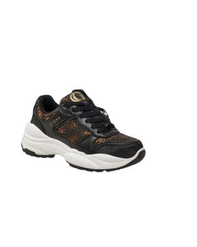 Scarpe donna Guess sneaker zeppa Samnie ecopelle/ tessuto black/ brown multilogo DS25GU25 FLFSAMFAL12