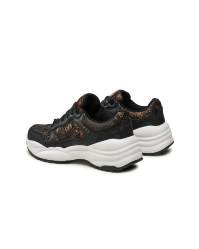 Scarpe donna Guess sneaker zeppa Samnie ecopelle/ tessuto black/ brown multilogo DS25GU25 FLFSAMFAL12