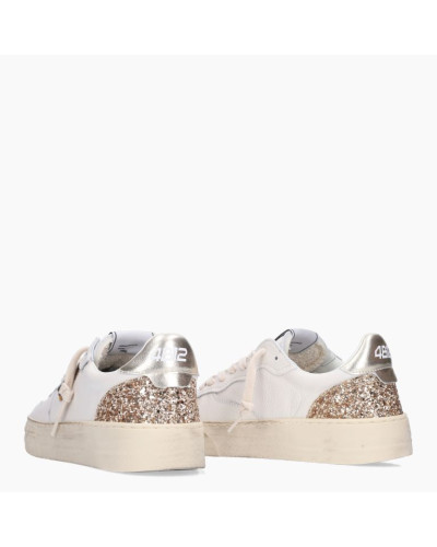 Scarpe donna 4B12 sneaker in pelle bianco/ gold / leo DS25QB10 HYPER-D834
