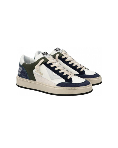 Scarpe uomo 4B12 sneakers in pelle bianco/ verde/ grigio US25QB13 KYLE-U916