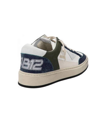 Scarpe uomo 4B12 sneakers in pelle bianco/ verde/ grigio US25QB13 KYLE-U916