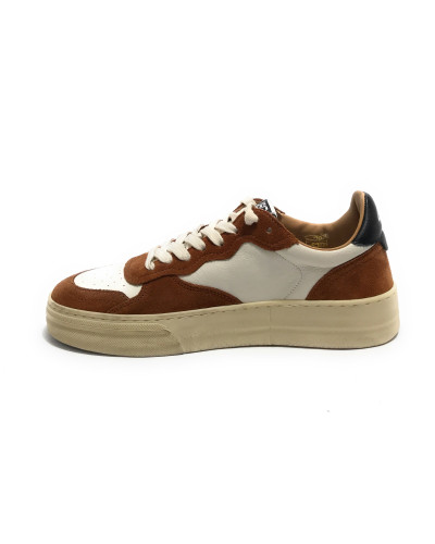 Scarpe uomo 4B12 sneakers in pelle bianco/ marrone US25QB15 HYPER-U940