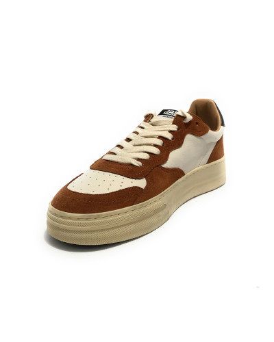 Scarpe uomo 4B12 sneakers in pelle bianco/ marrone US25QB15 HYPER-U940