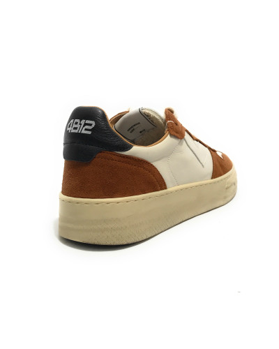 Scarpe uomo 4B12 sneakers in pelle bianco/ marrone US25QB15 HYPER-U940